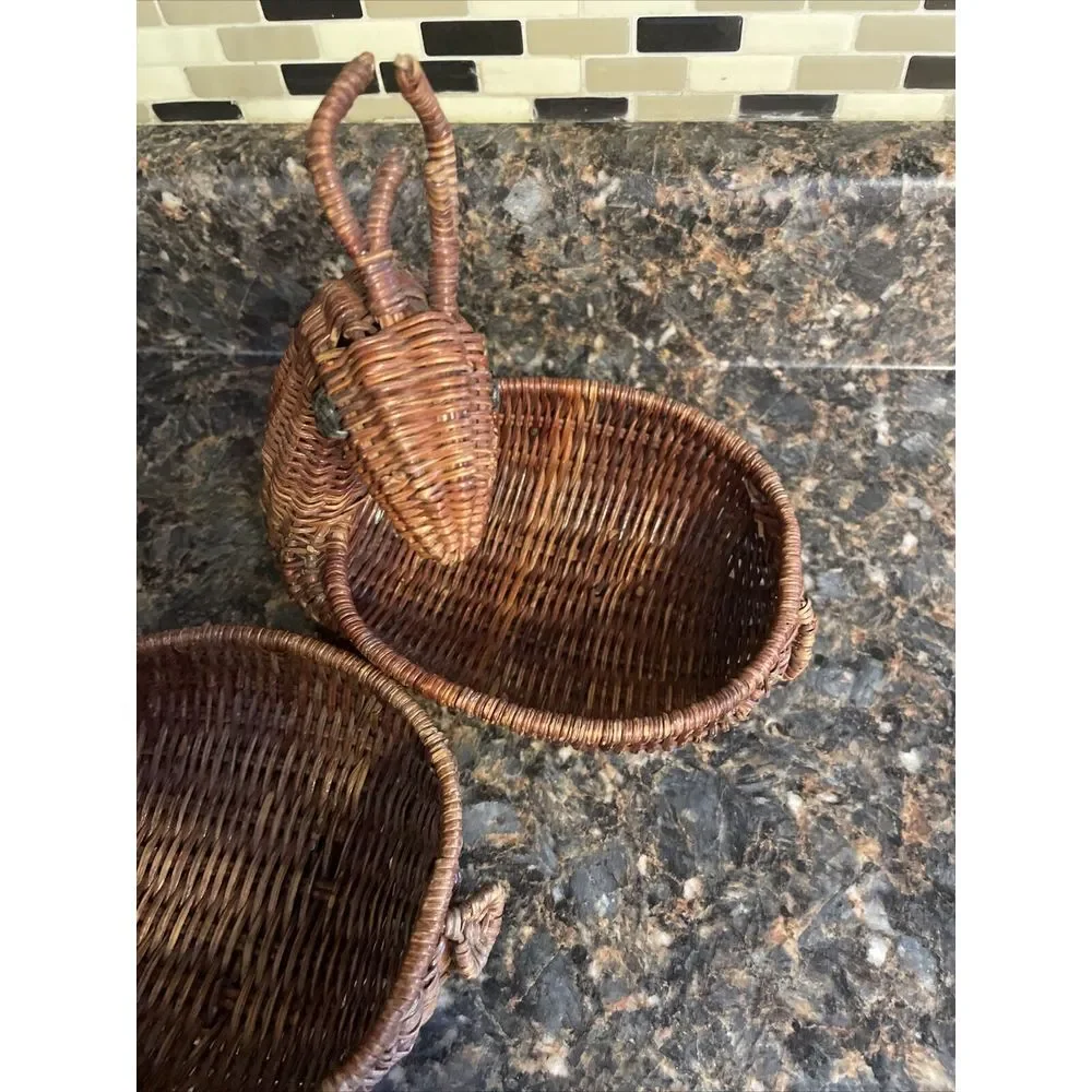 Vintage Nesting Deer Baskets(2) Brown Wicker Reindeer Rattan Planter Weave Woven